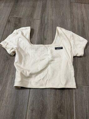 Magpierobin Cream Knit square Neck Crop Top